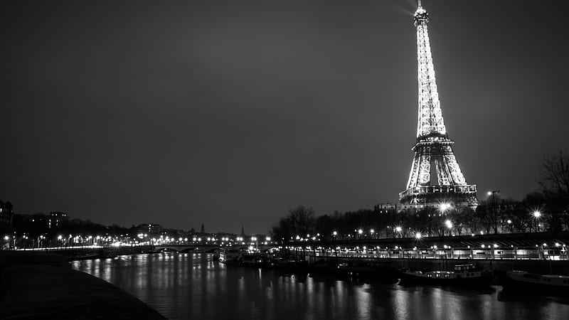 White And Black Of Lighting Paris Eiffel Tower Travel, HD wallpaper