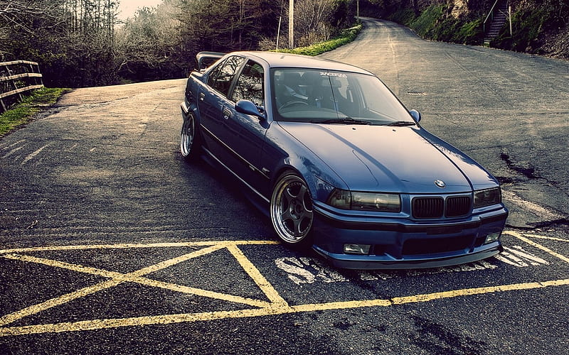 BMW M3, E36, road, tuning, blue m3, BMW, HD wallpaper