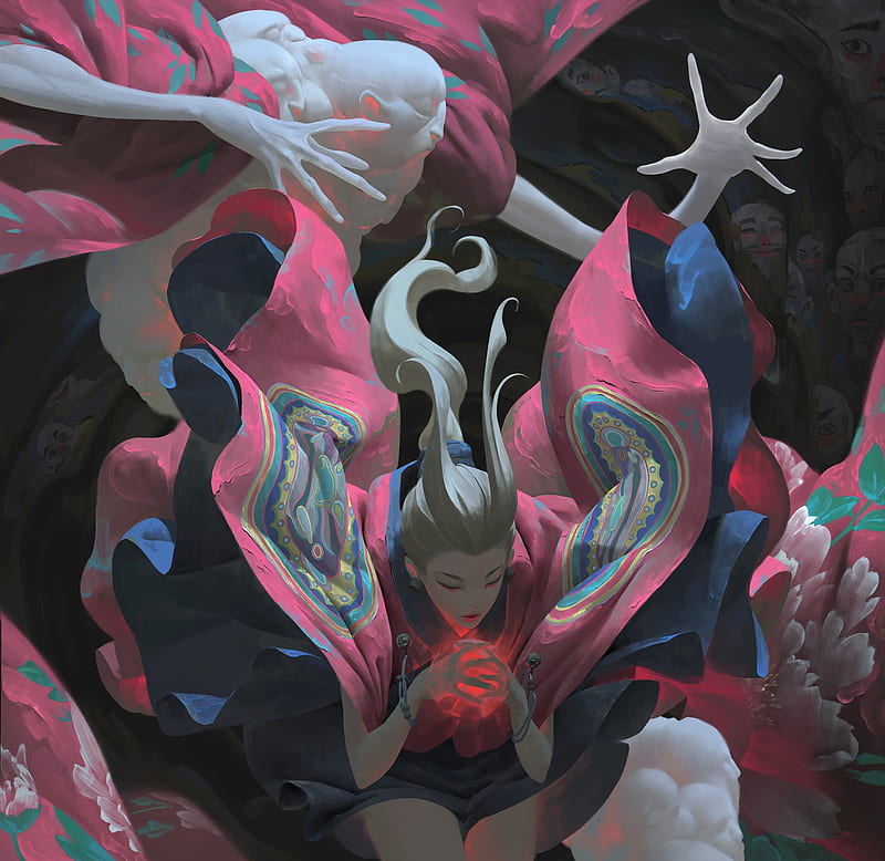 :), art, girl, pink, zeen chin, blue, HD wallpaper :), art, girl, pink, zeen chin, blue, HD wallpaper