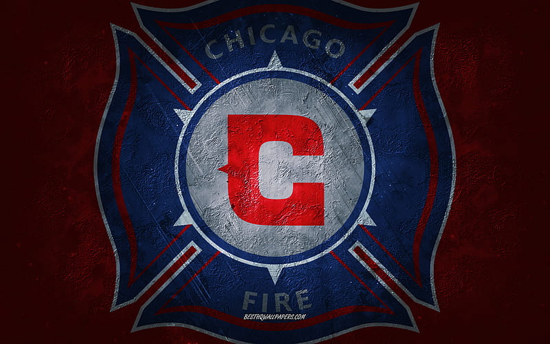 Chicago Fire FC, American soccer team, blue stone background, Chicago Fire FC logo, grunge art, MLS, soccer, USA, Chicago Fire FC emblem, HD wallpaper