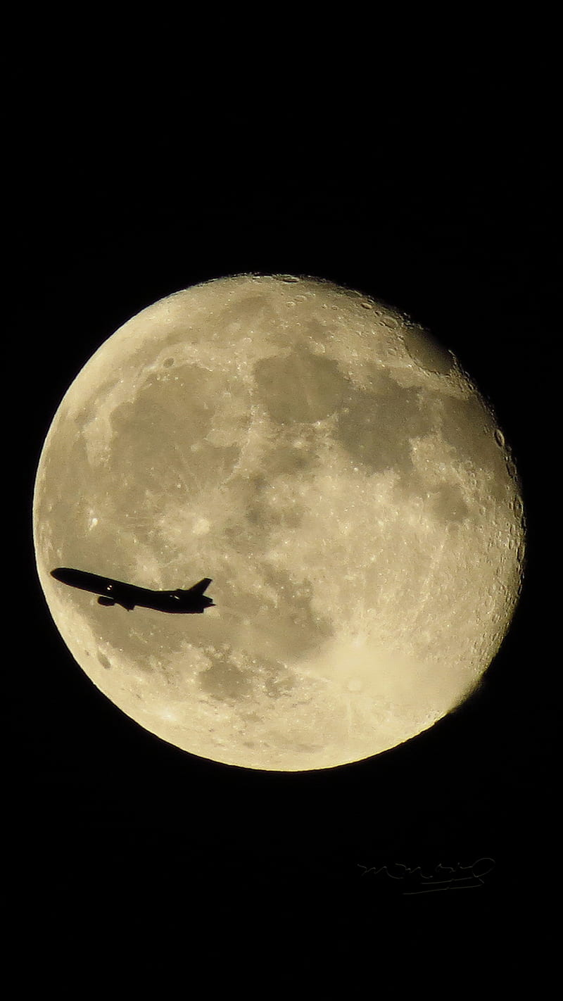 Moon and plane, fullmoon, space, HD phone wallpaper