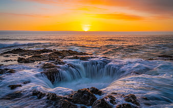 Coast, seascape, sunset, sea, evening, waves, clouds, seagulls, HD ...