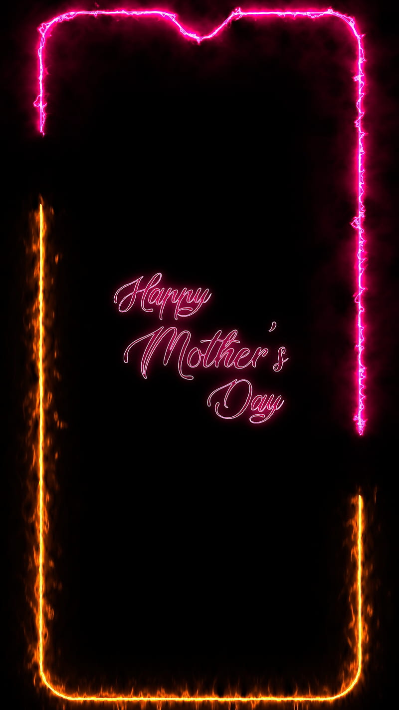 Happy Mothers Day , amoled oled black background, celebration, desenho, frame frames glowing neon boarder line popular trending new high quality live border notch one plus 6 samsung xiaomi android phone redmi, happy mothers day, holiday, mom, pink girl, HD phone wallpaper