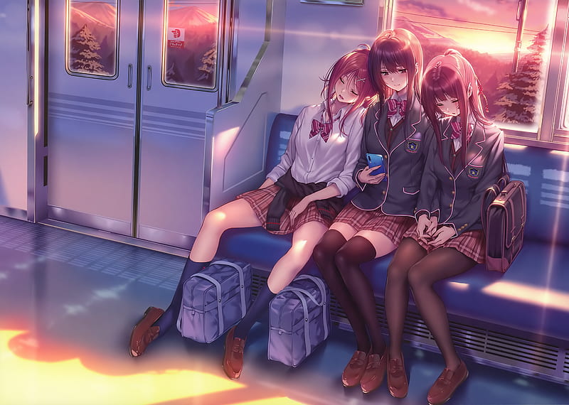 Anime, Girl, School Uniform, Sunset, HD wallpaper