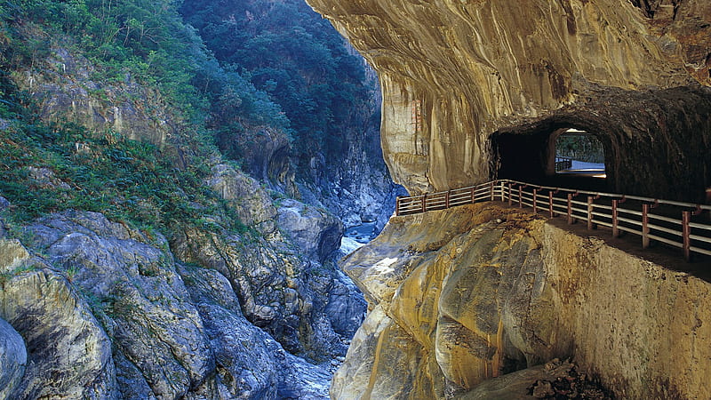 taroko gorge, taiwan, abstract, mountain, graphy, stone, bridge, beauty, nature, tunnel, HD wallpaper