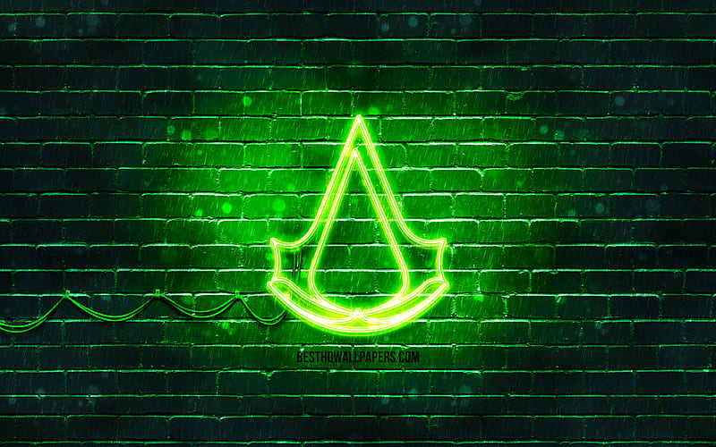 Assassins Creed green logo green brickwall, Assassins Creed logo, 2020 games, Assassins Creed neon logo, Assassins Creed, HD wallpaper
