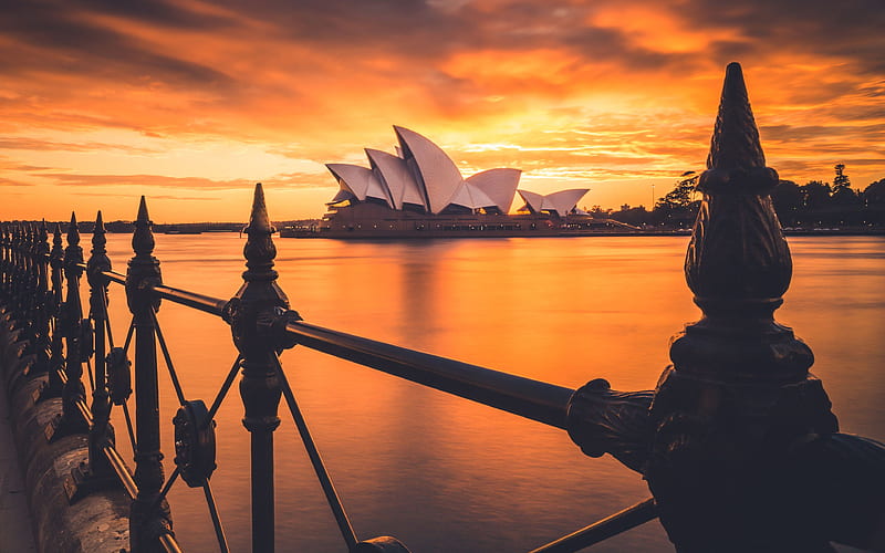 Sydney Opera House, cityscapes, sunset, australian landmarks, Sydney, Australia, HD wallpaper