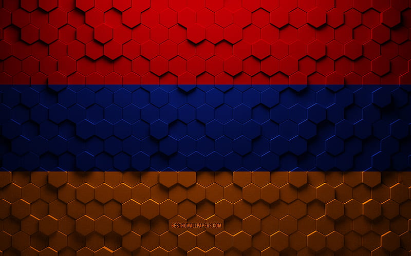 Flag of Armenia, honeycomb art, Armenia hexagons flag, Armenia, 3d hexagons art, Armenia flag, HD wallpaper