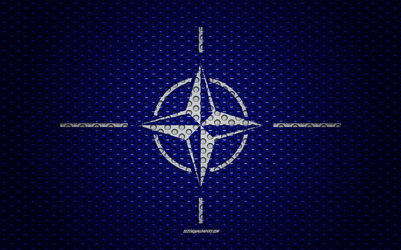 Flag of NATO creative art, metal mesh, texture, NATO flag, national symbol, metal flag, North Atlantic Treaty Organization, North atlantic alliance, NATO, HD wallpaper
