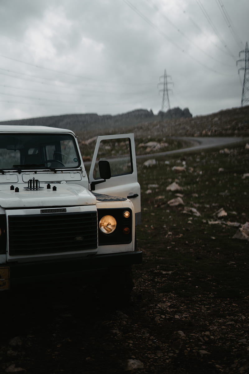land rover defender, land rover, car, white, suv, road, HD phone wallpaper