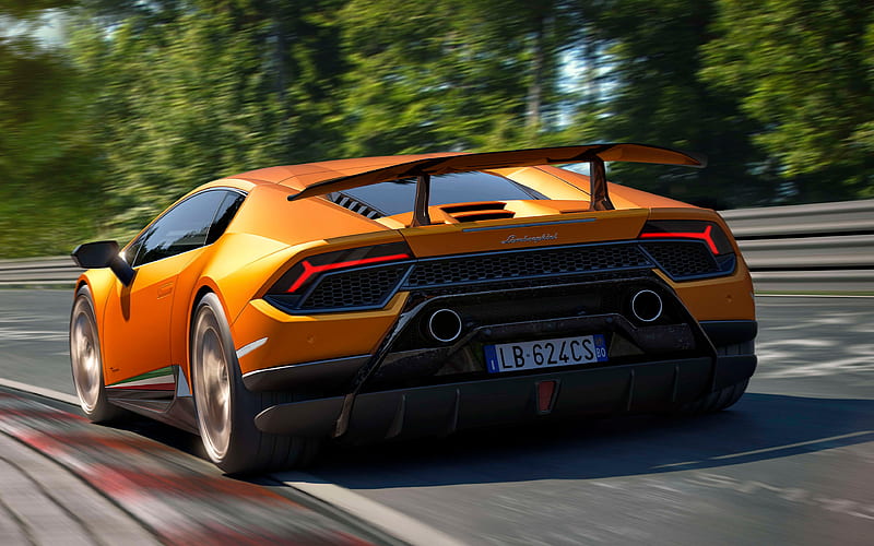Lamborghini Huracan, 2018 rear view, orange Huracan, supercar, Italian sports car, Lamborghini, HD wallpaper