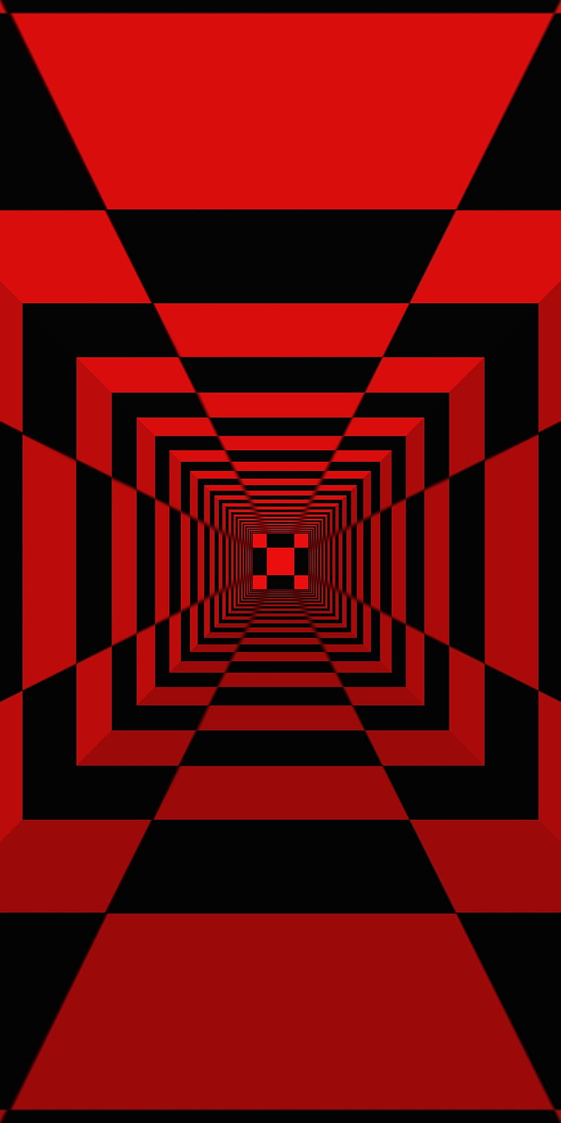 Square Tunnel 68, black, perspective, red, square, tunnel, HD phone wallpaper