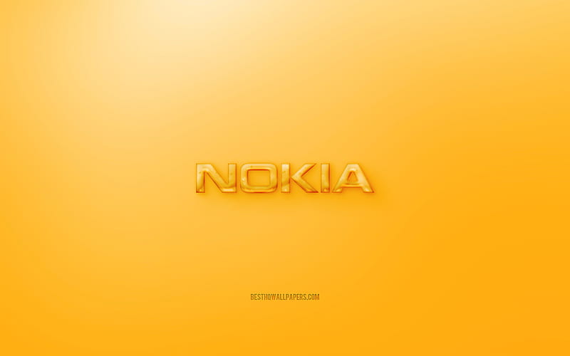Nokia 3D logo, Yellow background, Yellow Nokia jelly logo, Nokia emblem, creative 3D art, Nokia, HD wallpaper