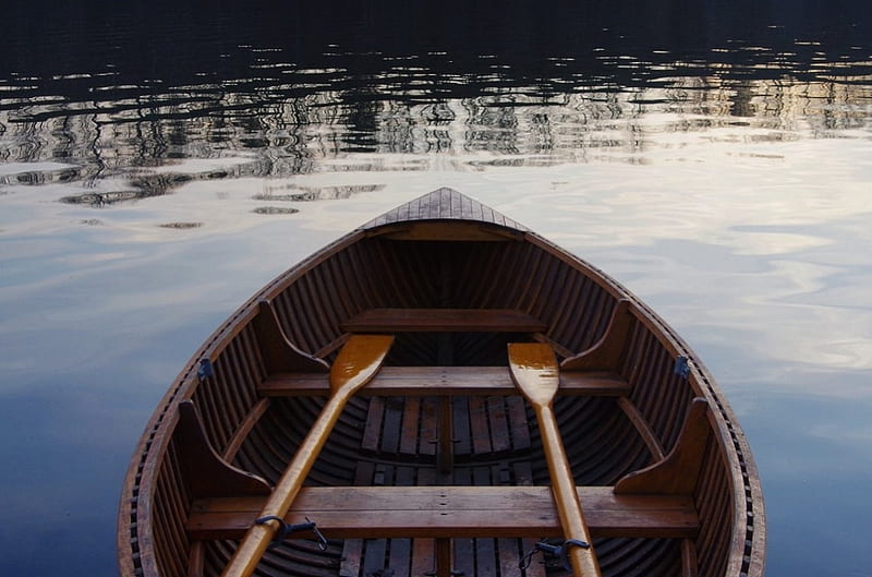 Boat on a lake, Boat, water, nature, oars, lake, light, HD wallpaper
