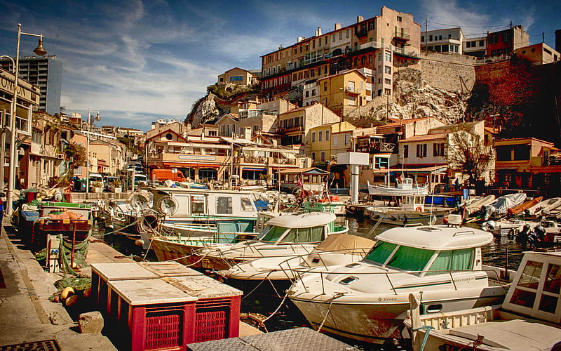 Marseille pier, yachts, summer, France, Europe, HD wallpaper