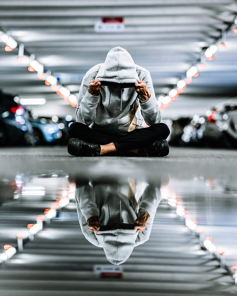 man, hood, reflection, loneliness, HD phone wallpaper