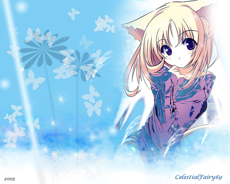 Winter Girl, cute, girl, snow, anime, ears, white, cat, HD wallpaper ...