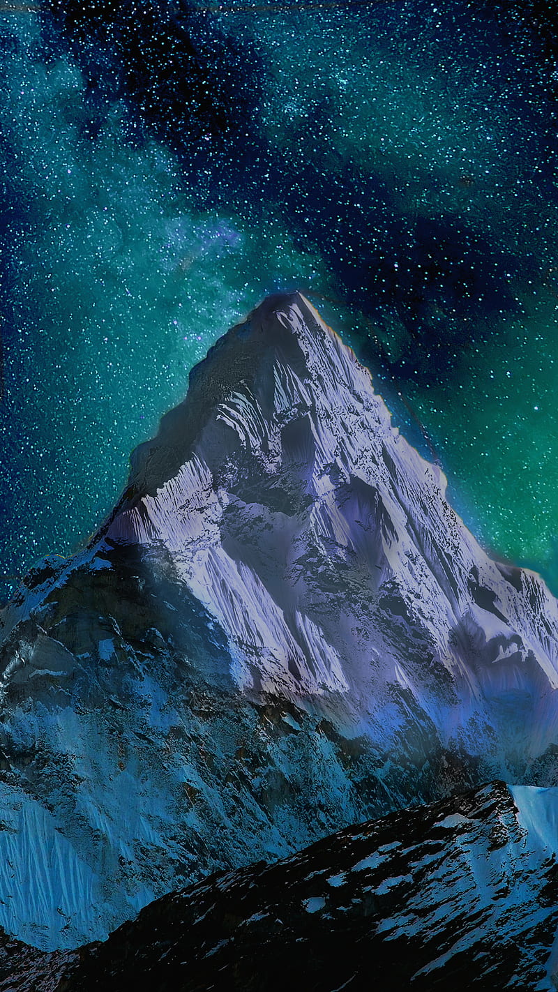 Mountain, black, galaxy, iphone, lights, mode, night, samsung, star, HD phone wallpaper