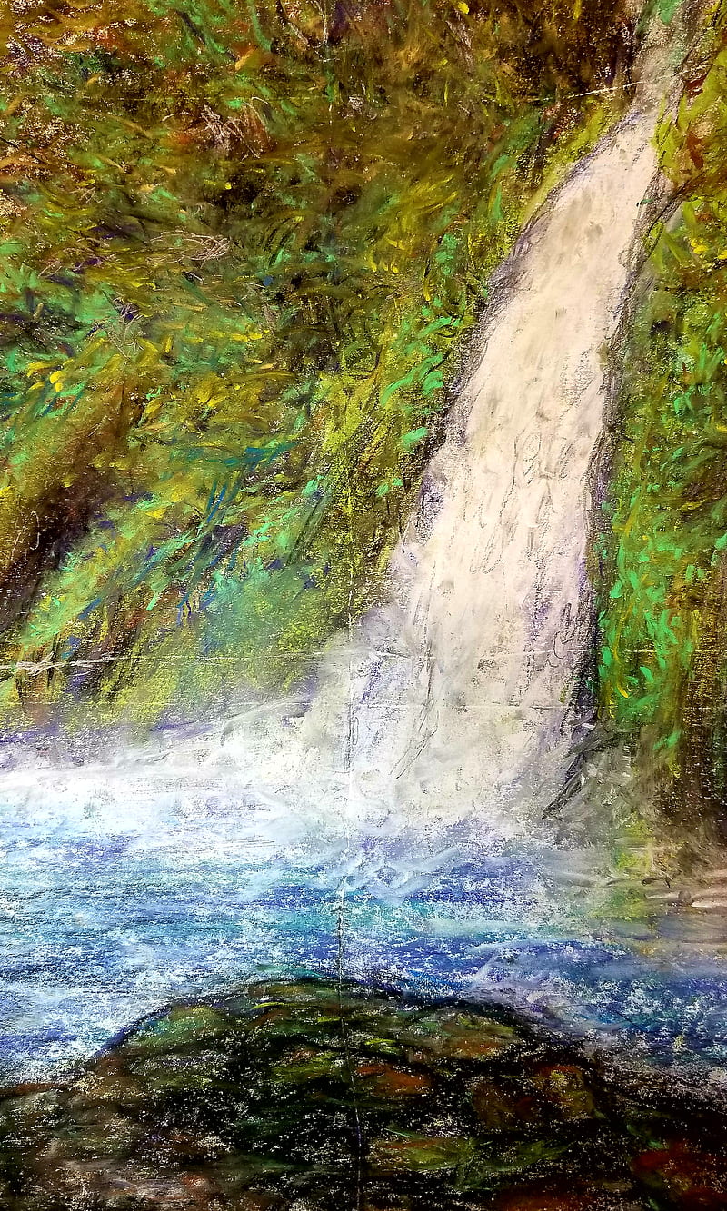 Artistic waterfall, art, chalk pastel waterfall, HD phone wallpaper