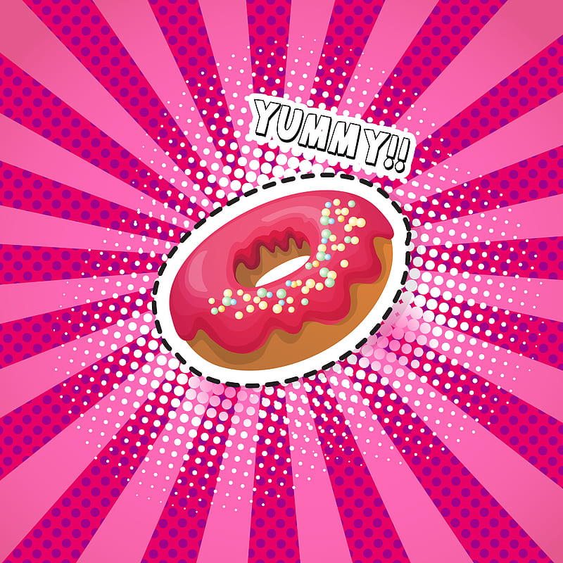 yummy donuts pop art, comic book, comic text, comics, cool, famous, pop art, strip, superhero, words, HD phone wallpaper