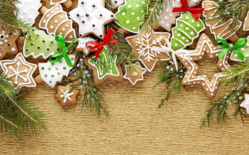 Happy New Year, xma cookies, christmas, New Year, HD wallpaper