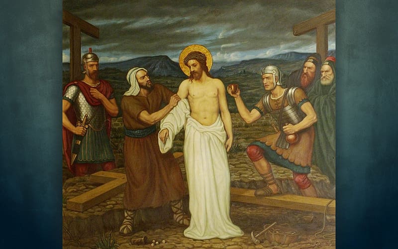 Jesus Stripped of Garments, soldiers, garments, Jesus, Christ, cross, passion, HD wallpaper