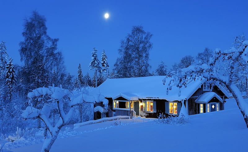 Country House, Sweden, Dalarna, winter, HD wallpaper