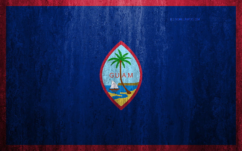 Flag of Guam stone background, grunge flag, Oceania, Guam flag, grunge art, national symbols, Guam, stone texture, HD wallpaper