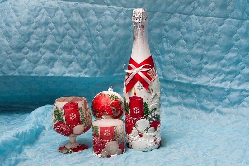 Champagne, Christmas, Holidays, Stemware, Balls, Dishes tableware, Miscellaneous, Bottle, Christmas balls, HD wallpaper