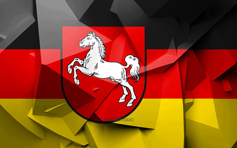 Flag of Lower Saxony, geometric art, States of Germany, Lower Saxony flag, creative, german states, Lower Saxony, administrative districts, Lower Saxony 3D flag, Germany, HD wallpaper