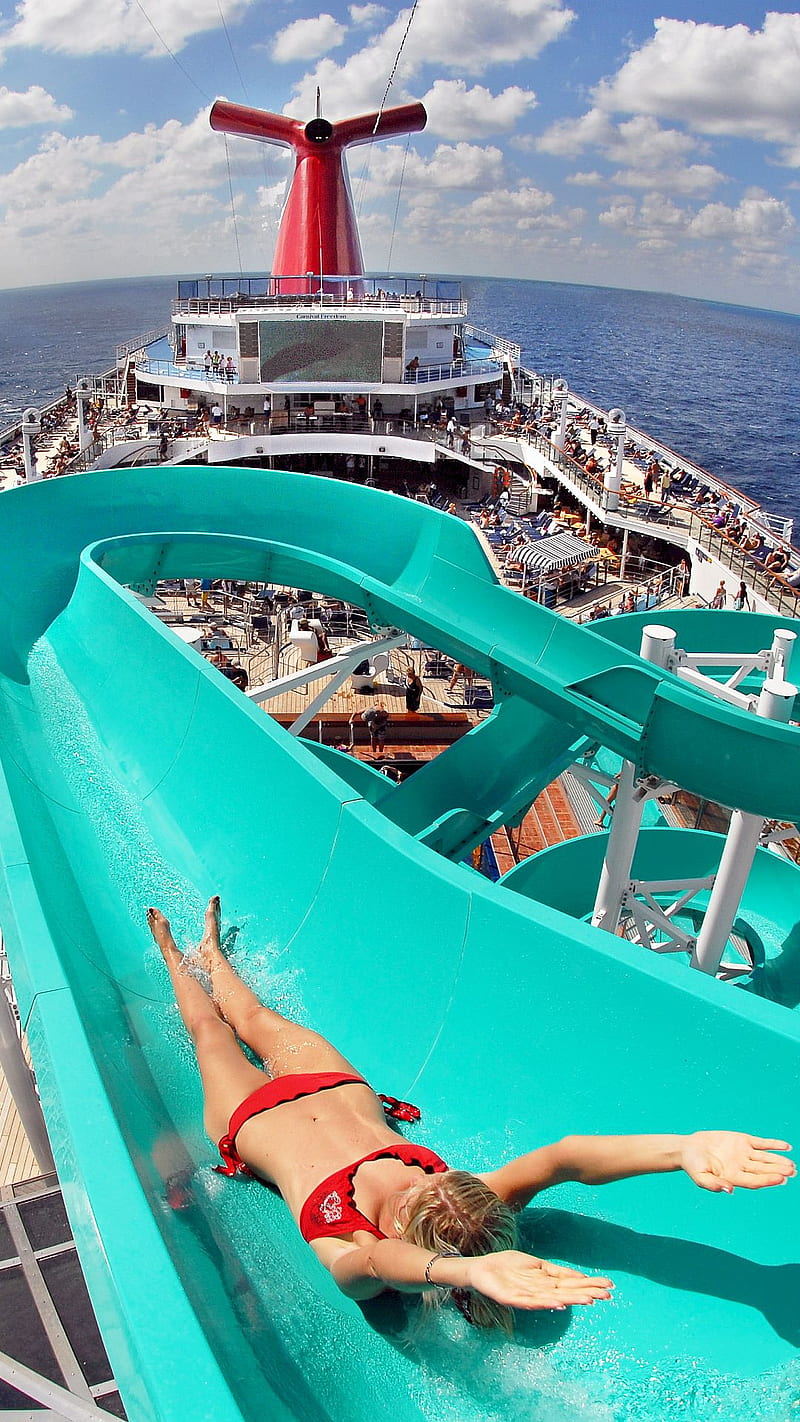 Cruise Ship, slide, water, HD phone wallpaper