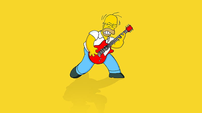 bart simpson with red guitar in yellow background wearing white shirt and blue pant movies, HD wallpaper