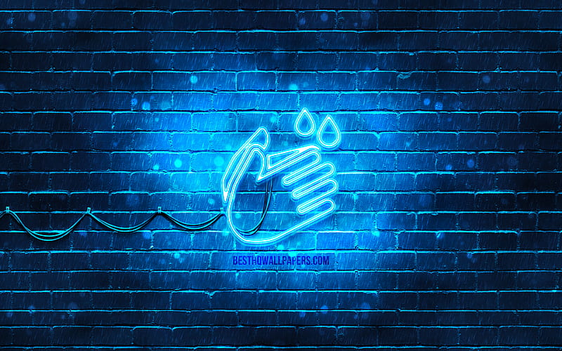 Washing Hands neon icon blue background, neon symbols, Washing Hands, creative, neon icons, Washing Hands sign, cleaning signs, Washing Hands icon, cleaning icons, HD wallpaper