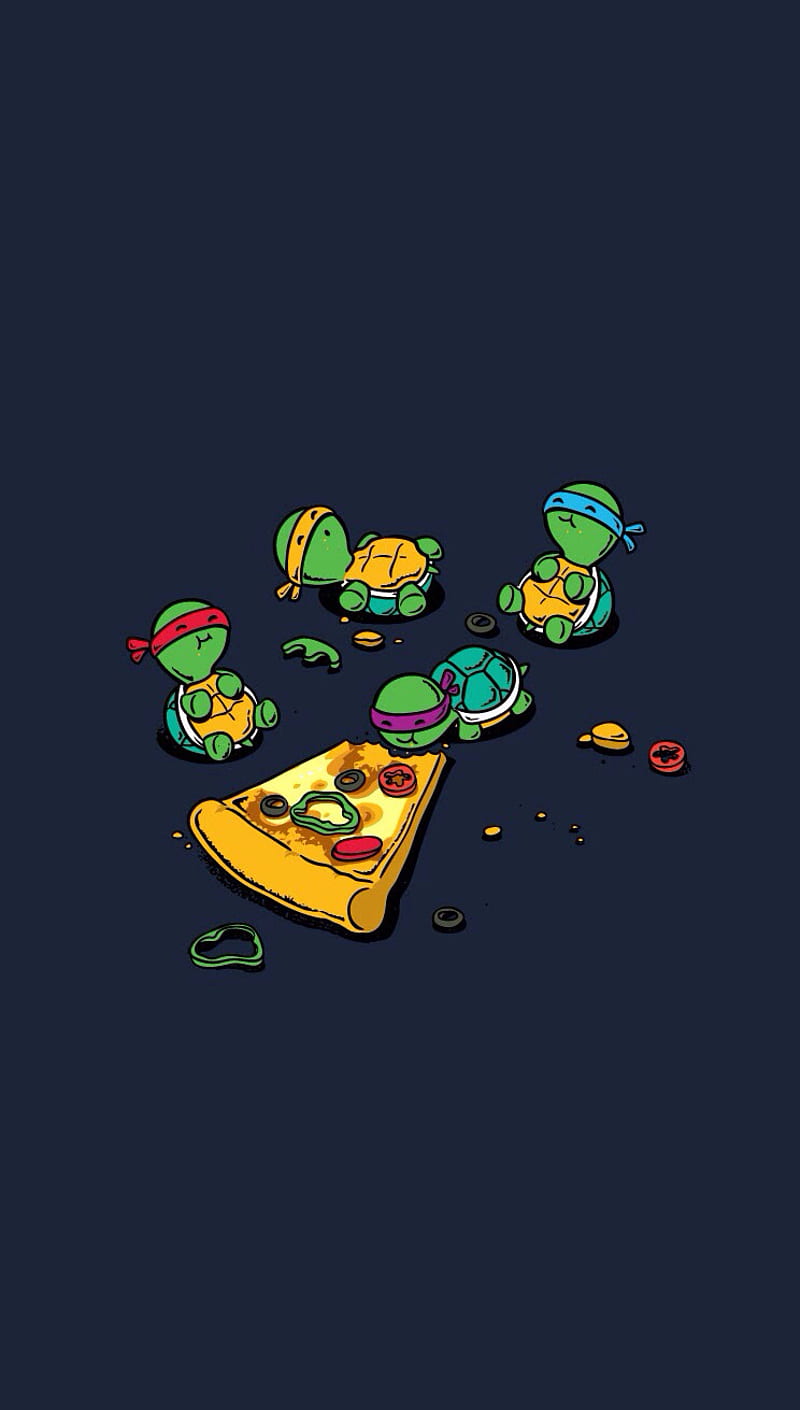 Ninja turtles, cute, food, fun, funny, pizza, small, teenage, turtle, HD phone wallpaper