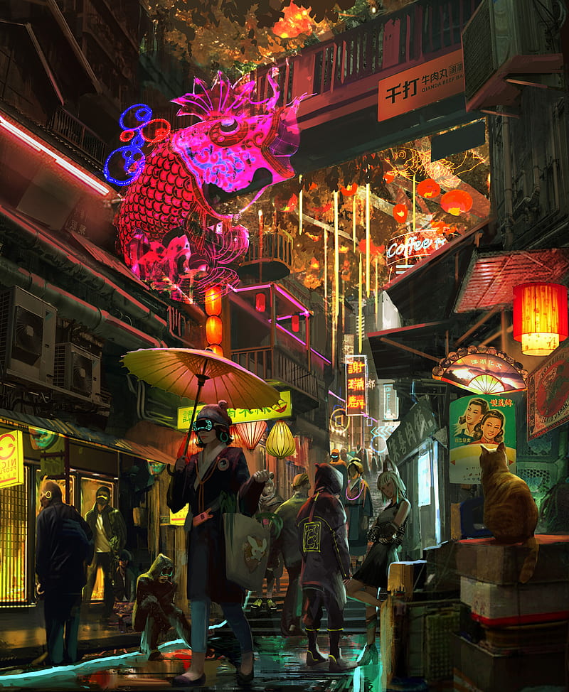 ArtStation - Futuristic cyberpunk tech city street