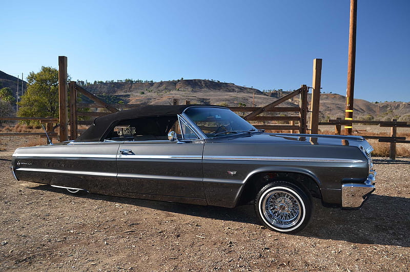 1964-Chevrolet-Impala-SS-Convertible, Classic, GM, Gray, Lowrider, HD wallpaper
