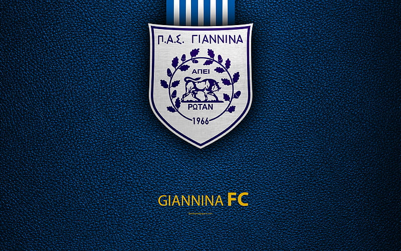 Giannina FC logo, Greek Super League, leather texture, emblem, Ioannina, Greece, football, Greek football club, HD wallpaper