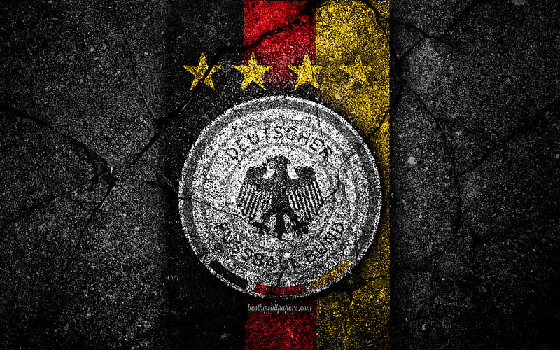 German football team emblem, UEFA, Europe, football, asphalt texture, soccer, Germany, European national football teams, Germany national football team, HD wallpaper