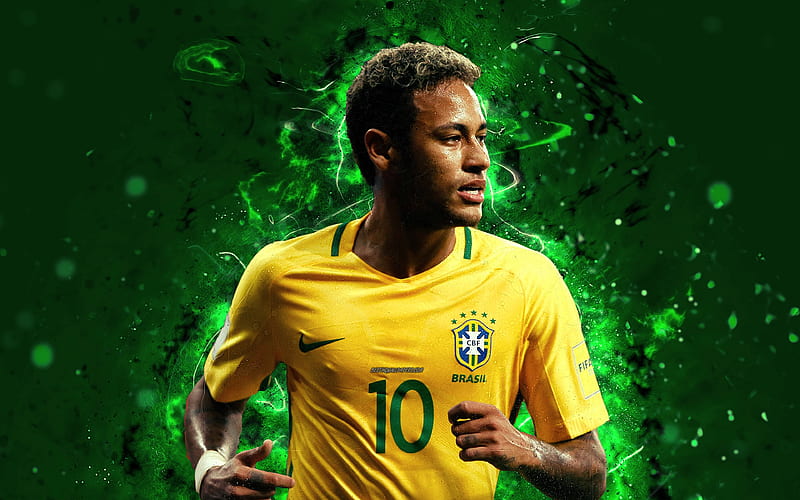 Neymar, abstract art, Brazil National Team, fan art, Neymar Jr, soccer, footballers, neon lights, football stars, Brazilian football team, HD wallpaper