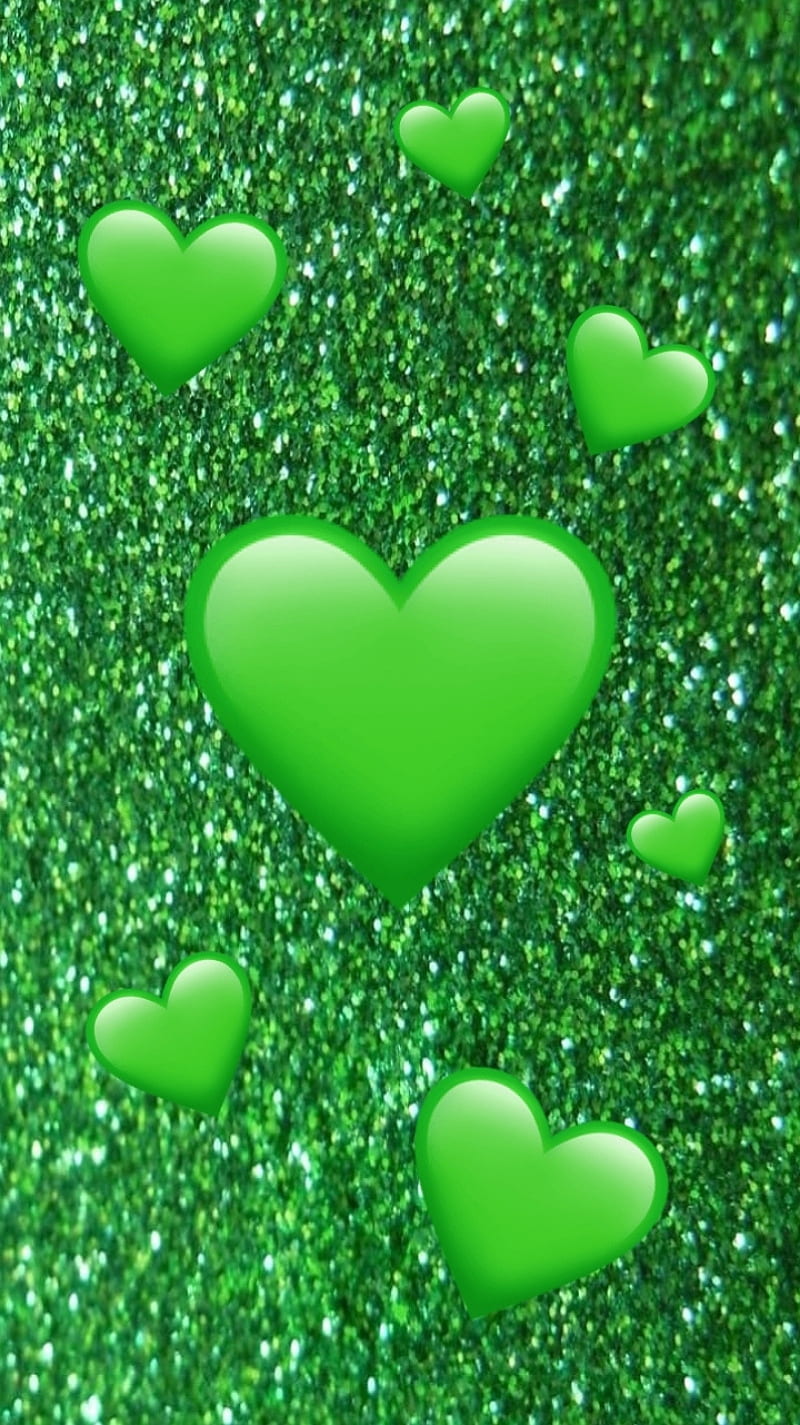 Green love, glittery, green, corazones, sparkle, HD phone wallpaper