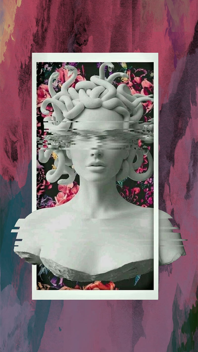 Medusa, artwork, colorfull, statue, HD phone wallpaper