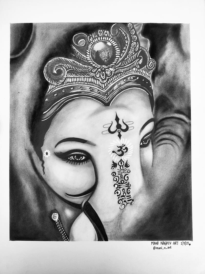 Ganesha sketch, darker, gris, shades, HD phone wallpaper | Peakpx