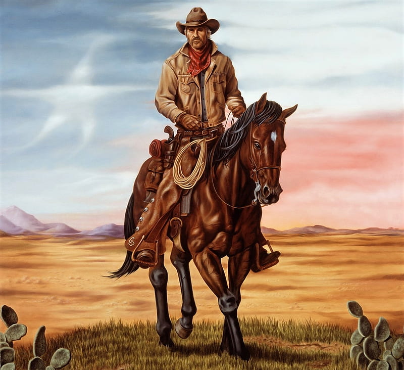 Vaquero, cielo, caballo, llano, Fondo de pantalla HD | Peakpx