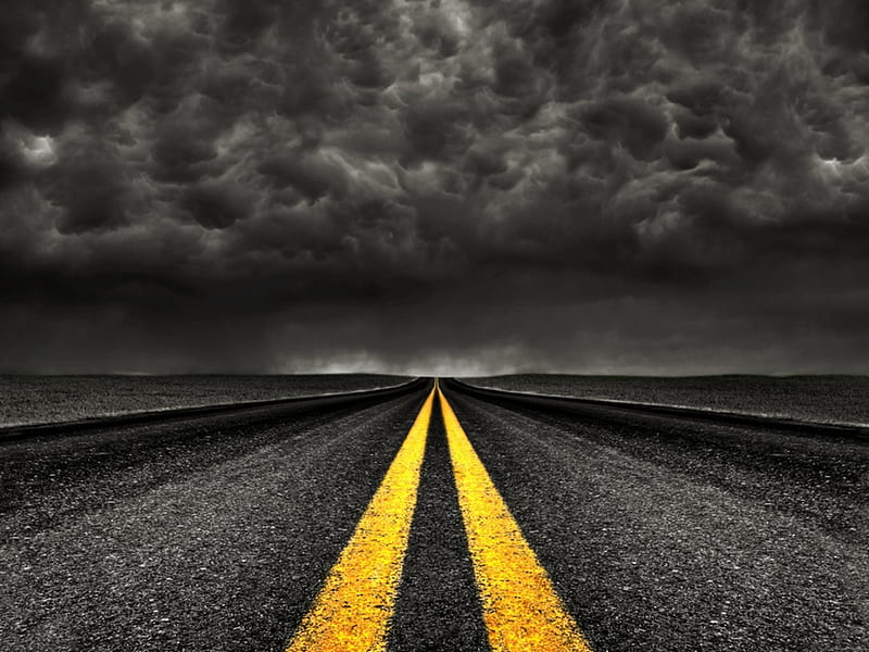 ON THE ROAD, bw, creative graphy, road, duotone, sky, HD wallpaper