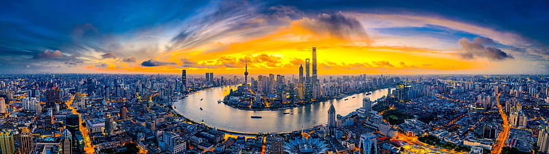 Cities, Shanghai, China, City, Cityscape, Sunset, HD wallpaper