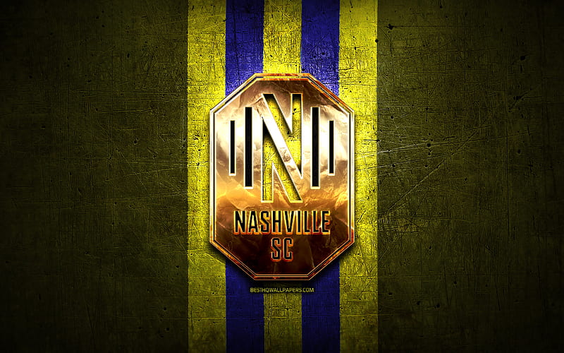 Nashville FC, new logo, MLS, yellow metal background, american soccer club, golden logo, Nashville SC, United Soccer League, Nashville new logo, soccer, USA, Nashville SC logo, HD wallpaper