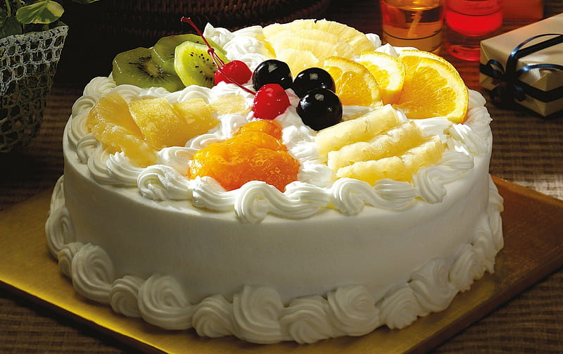 Pastel cremoso de frutas, pastel, rojo, delicioso, naranja, amarillo,  capas, Fondo de pantalla HD | Peakpx