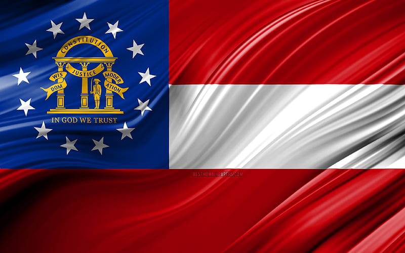 Georgia flag, american states, 3D waves, USA, Flag of Georgia, United States of America, Georgia, administrative districts, Georgia 3D flag, States of the United States, HD wallpaper