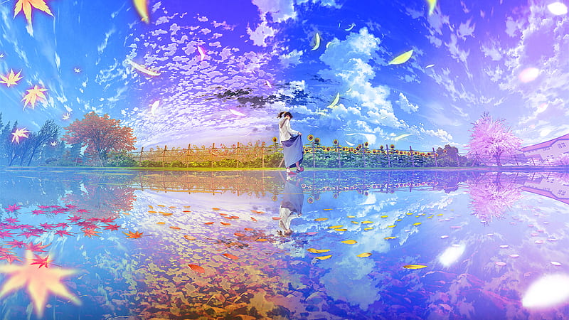 Premium Photo  Anime background art of endless beautiful blue sky with  lots of clouds neural network generated art
