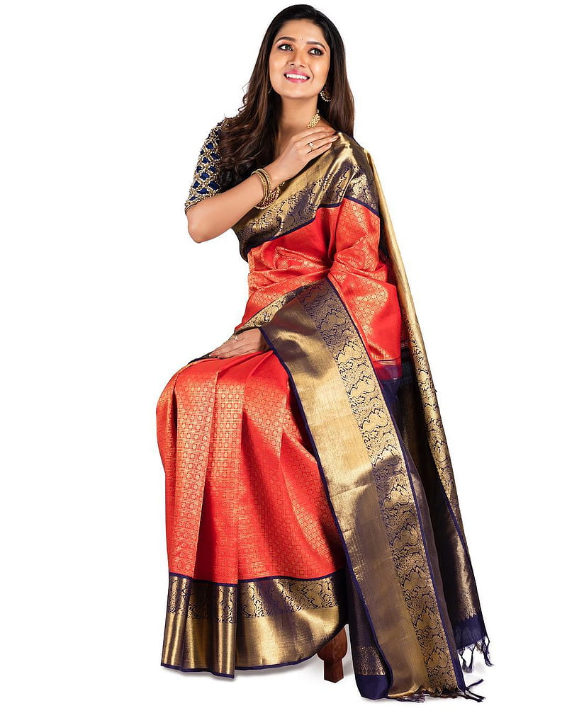 vani bhojan, silk, day dress, HD phone wallpaper